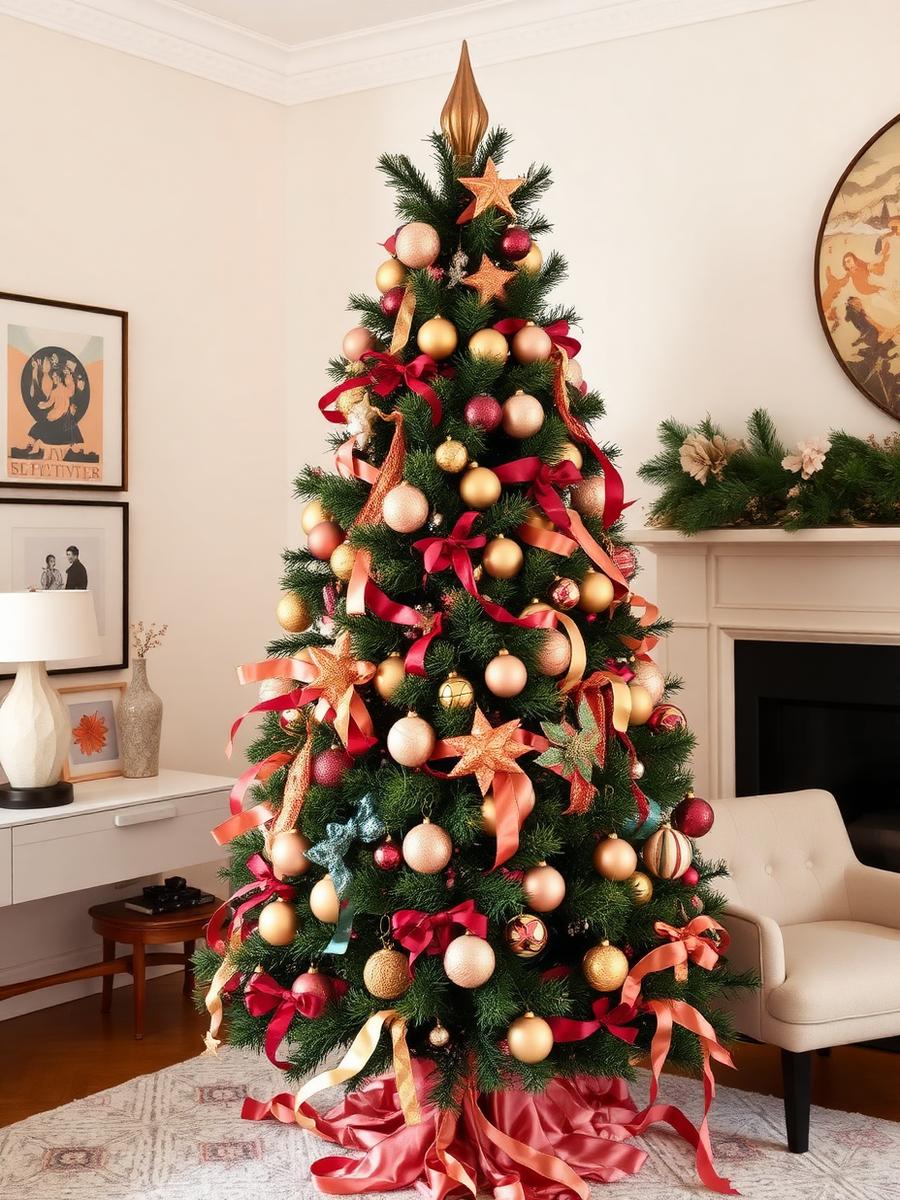 Árbol de Navidad diseñado a medida con paleta personalizada de cintas y ornamentos